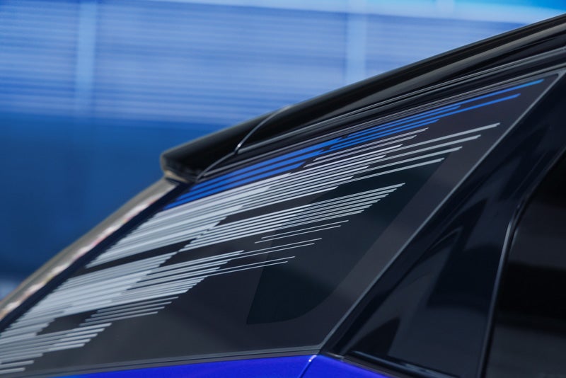 Close-up of the Modern Pattern on the 2026 OPTIQ-V Rear Quarter Glass | Cadillac of Billings in Billings MT